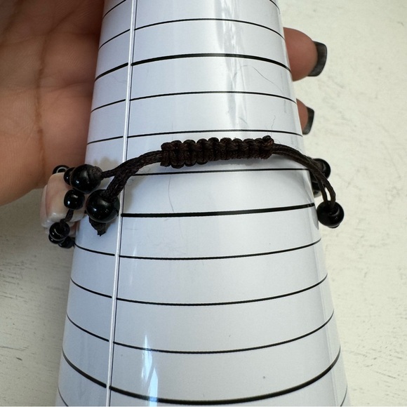 Barrel Shaped Bone Beads Bracelet with Black Rope & Tiny Black Beads Adjustable - Picture 7 of 9